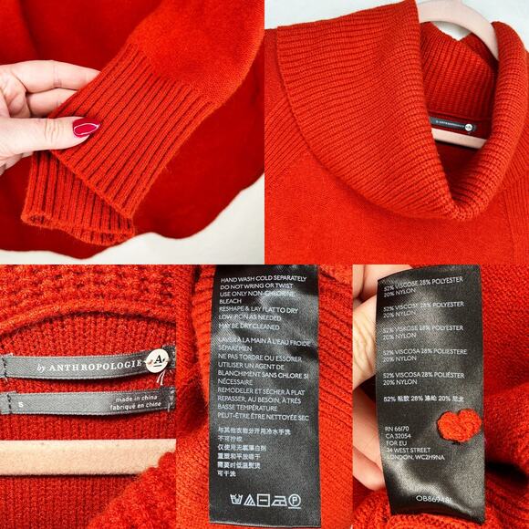 Anthropologie Georgia Cowl Neck Long Sleeve Rust Knit Tunic Sweater Top Small - Picture 12 of 16